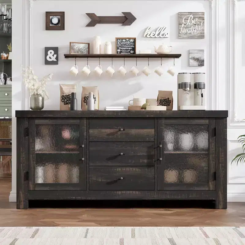 Buffet avec 2 portes vitrées et 3 tiroirs pour salon
