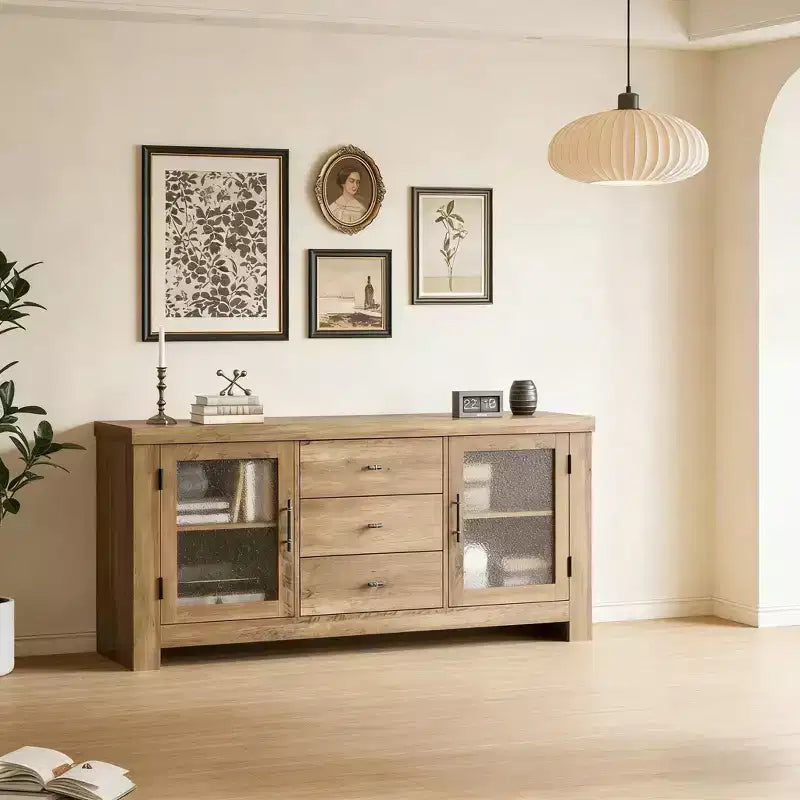 Buffet avec 2 portes vitrées et 3 tiroirs pour salon