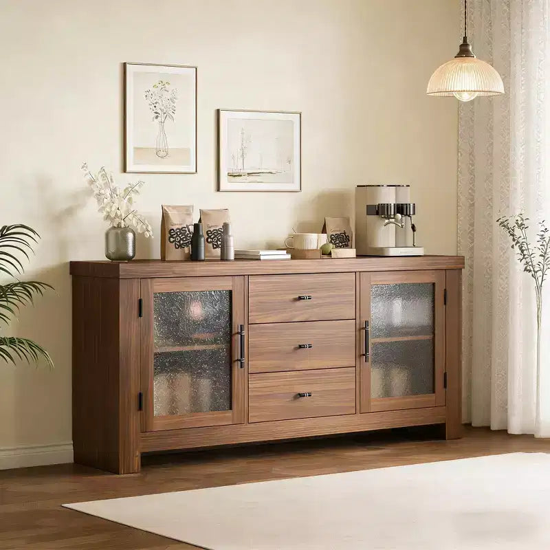 Buffet avec 2 portes vitrées et 3 tiroirs pour salon