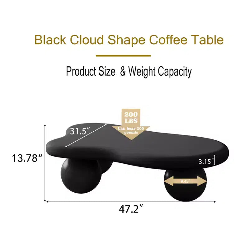 47 Cloud Coffee Table with Ball Legs, Modern Irregular Center Table for Living Room, Black