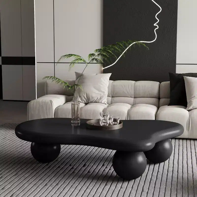 47 Cloud Coffee Table with Ball Legs, Modern Irregular Center Table for Living Room, Black