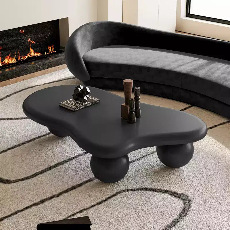 47 Cloud Coffee Table with Ball Legs, Modern Irregular Center Table for Living Room, Black