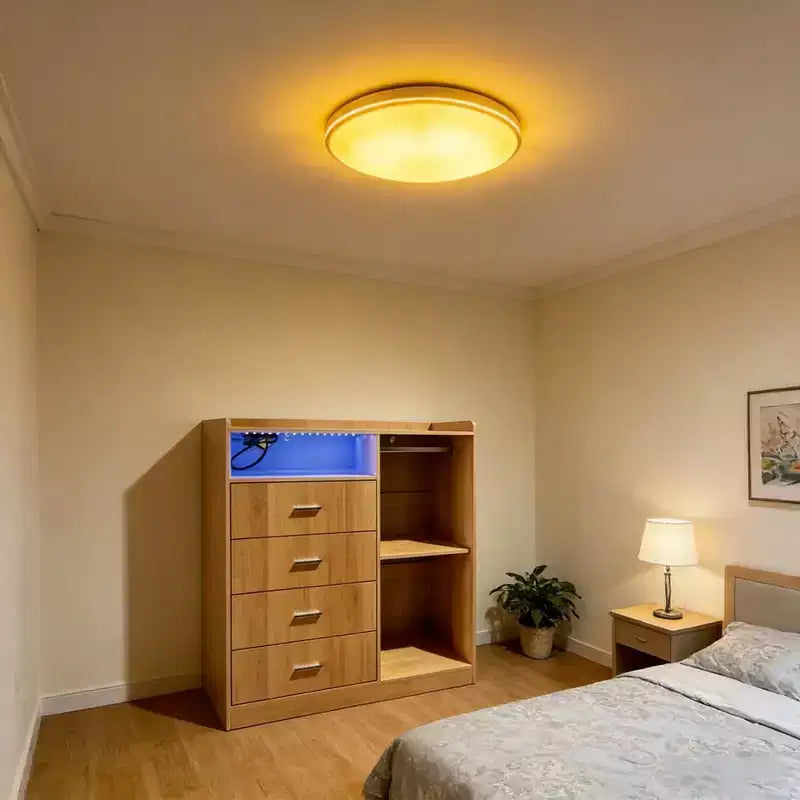 GustoWave Modern LED Dresser With Open Wardrobe, 4 Drawers, And Space-Saving Design