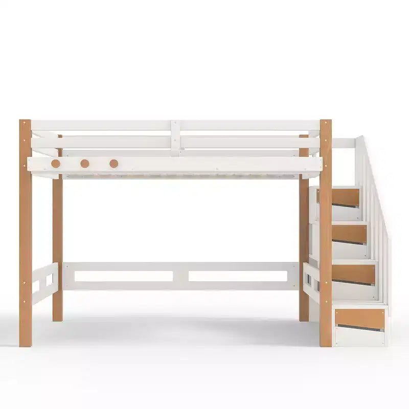 GDFStudio Landy Modern Loft Bed with Clothes Hook, Storage Shelves and Underbed Space