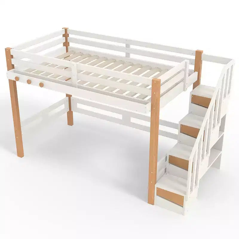 GDFStudio Landy Modern Loft Bed with Clothes Hook, Storage Shelves and Underbed Space