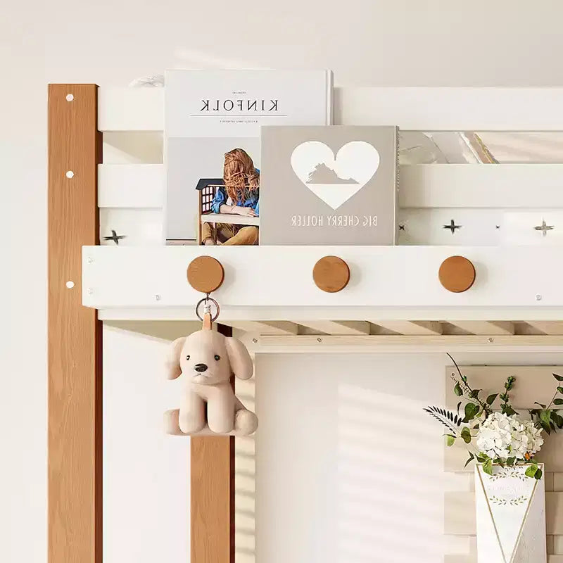 GDFStudio Landy Modern Loft Bed with Clothes Hook, Storage Shelves and Underbed Space