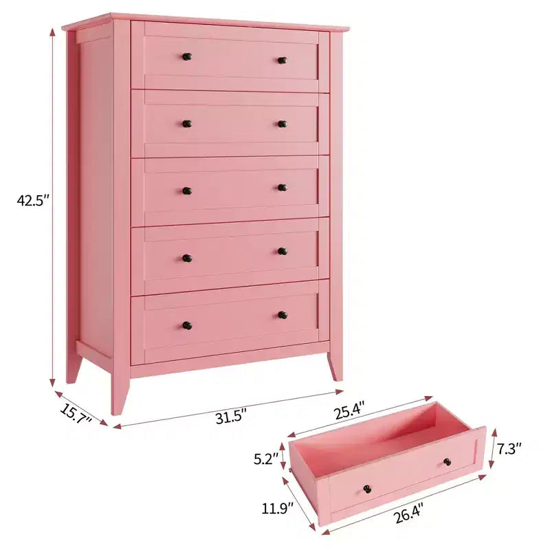 5-Drawer Dresser for Bedroom, Modern Tall Chest of Drawers with Metal Knobs, Wooden Storage Organizer for Closet, Living Room, Hallway
