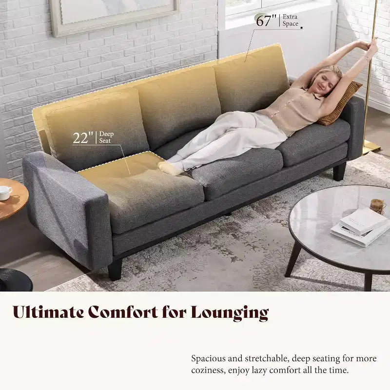 AMERLIFE 3 Seater Sofa 74.8in Deep Seat Couch with Metal Frame Support