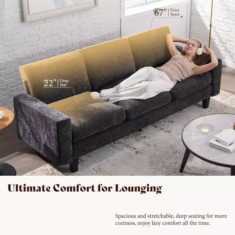 AMERLIFE 3 Seater Sofa 74.8in Deep Seat Couch with Metal Frame Support