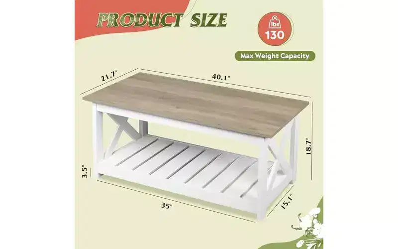 DEXYLLO Farmhouse Coffee Table for Living Room, 40.1 Rustic Center Table with X-Frame Support & Storage Shelf