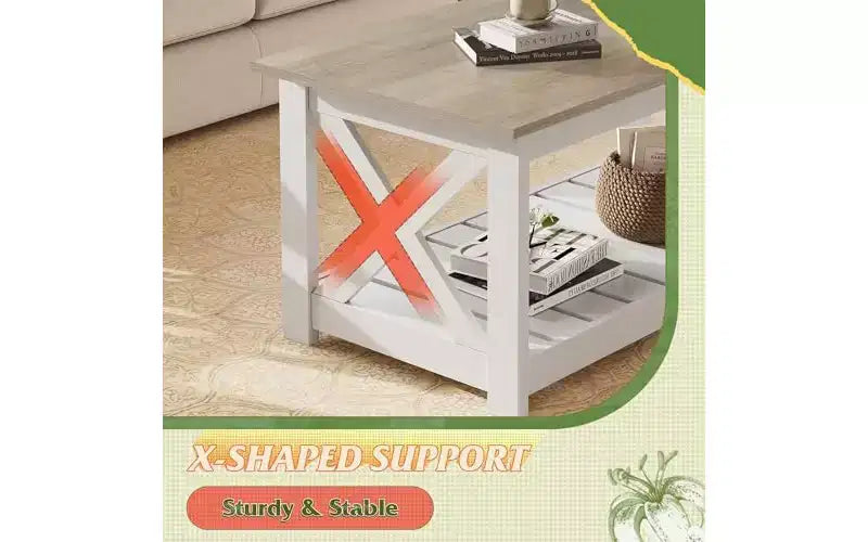 DEXYLLO Farmhouse Coffee Table for Living Room, 40.1 Rustic Center Table with X-Frame Support & Storage Shelf