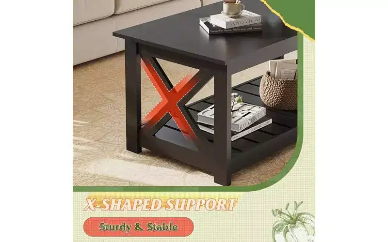 DEXYLLO Farmhouse Coffee Table for Living Room, 40.1 Rustic Center Table with X-Frame Support & Storage Shelf