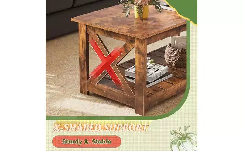 DEXYLLO Farmhouse Coffee Table for Living Room, 40.1 Rustic Center Table with X-Frame Support & Storage Shelf