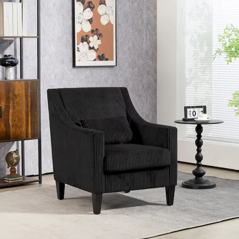 Black Modern 26.8 Arm Chair with Rubber Wood Legs