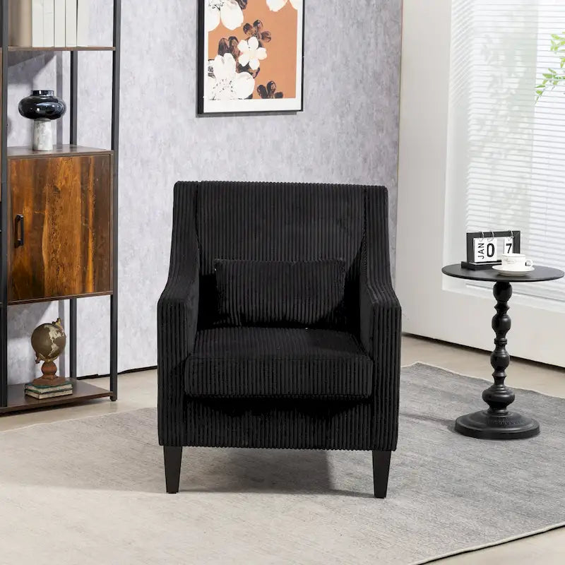 Black Modern 26.8 Arm Chair with Rubber Wood Legs