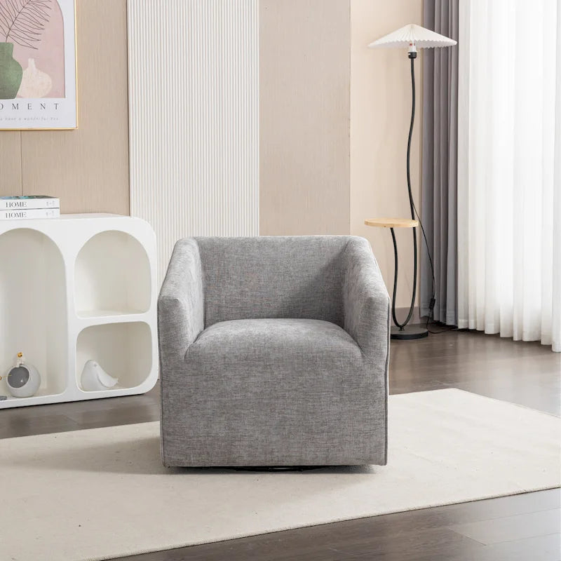 31 Chenille Upholstered Barrel Arm Chair with Swivel Base
