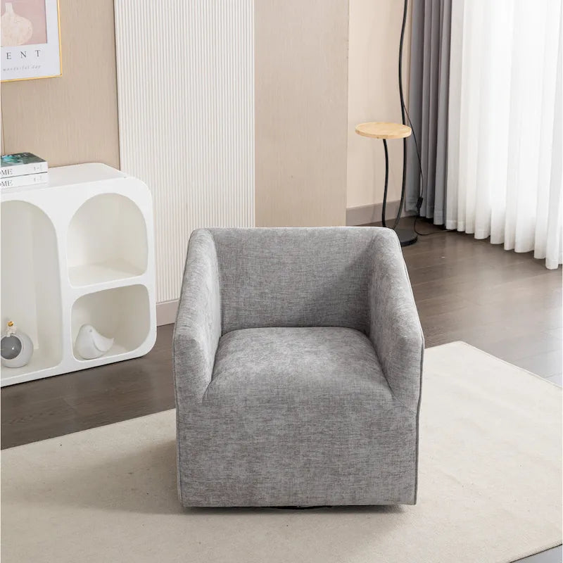 31 Chenille Upholstered Barrel Arm Chair with Swivel Base