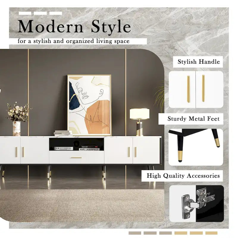 71 Modern TV Stand with 2 Cabinets& Open Compartments, Entertainment Center for TVs up to 80, Television Console