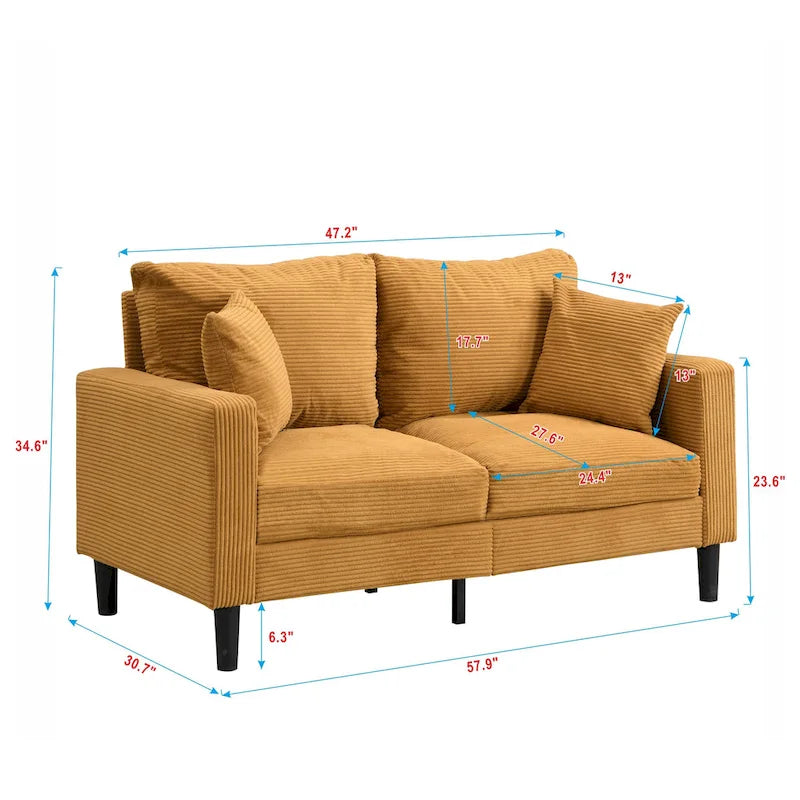 Modern Upholstered Sofa with 2 Pillows and High Density Foam Cushion, Wooden Frame for Home Lounge Area and Office