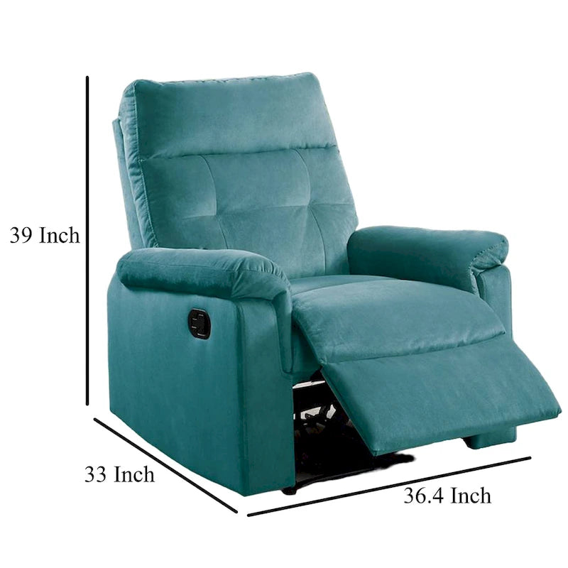 Jessy Manual Recliner Chair, Tufted Cushioned Blue Velvet, Solid Wood