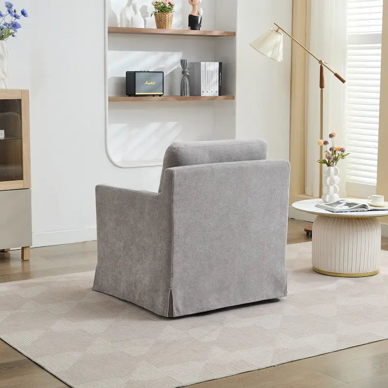 Swivel Accent Chair, Upholstered Skirted Swivel Chair with Removable Back Cushion, 360 Degree Comfy Armchair