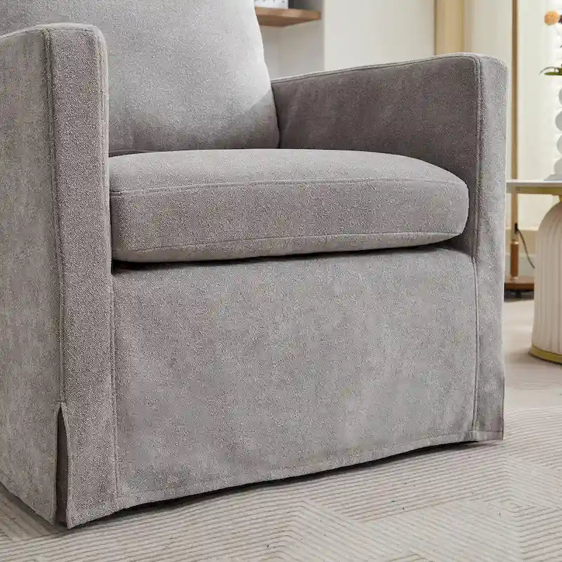 Swivel Accent Chair, Upholstered Skirted Swivel Chair with Removable Back Cushion, 360 Degree Comfy Armchair