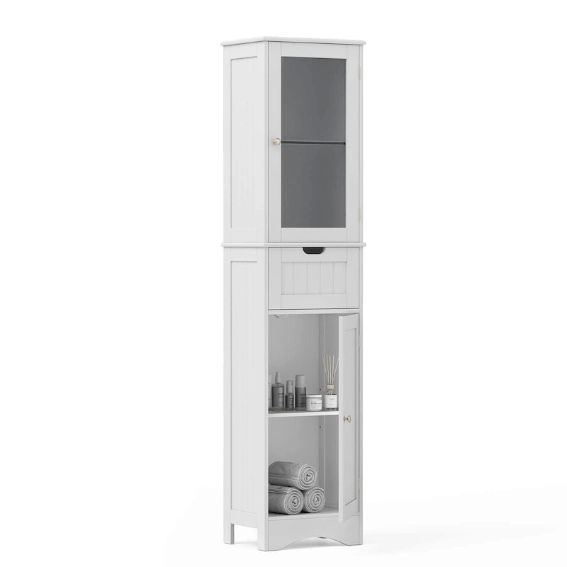 Costway Bathroom Tall Cabinet Freestanding Linen Tower with Doors & - See Details
