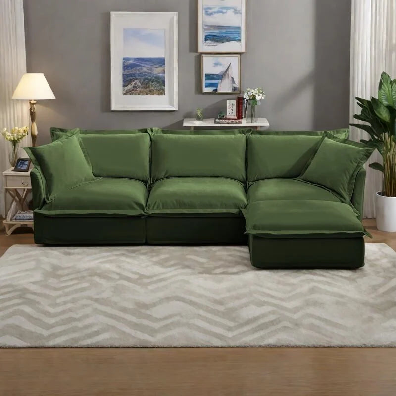 120 Chenille L-Shaped Sectional with Convertible Ottoman & 2 Pillows and 3-Seater Cloud Couch