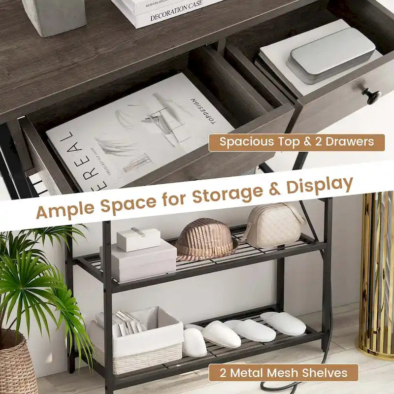 Costway Entryway Table with Charging Station Narrow Console Table with - See Details