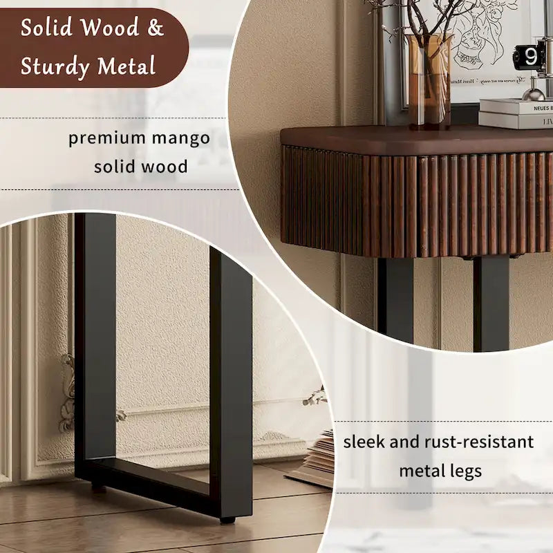 Solid Wood Entryway Table with Fluted Design,Honey and Black