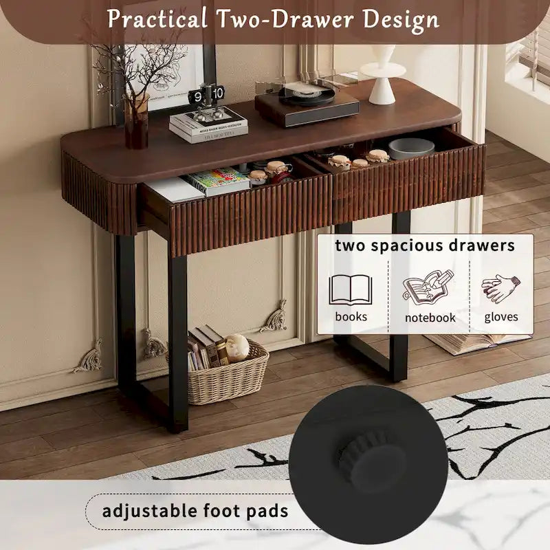Solid Wood Entryway Table with Fluted Design,Honey and Black