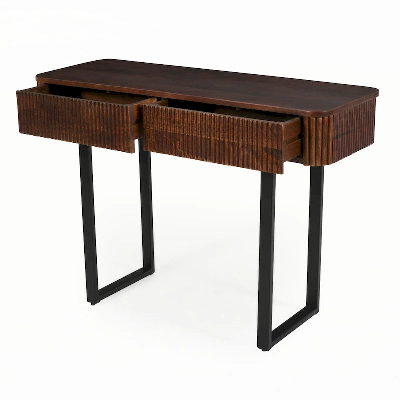 Solid Wood Entryway Table with Fluted Design,Honey and Black