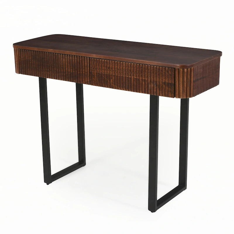Solid Wood Entryway Table with Fluted Design,Honey and Black