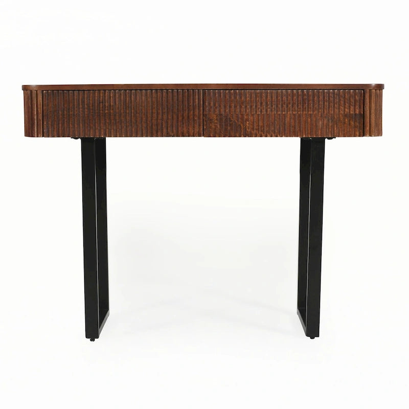 Solid Wood Entryway Table with Fluted Design,Honey and Black