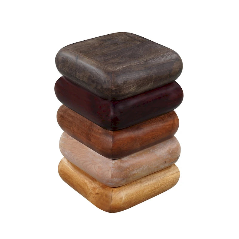 Zyra 12 Inch Side End Table, Sculptural Stacked Design, Mango and Acacia Wood Artisanship, Brown