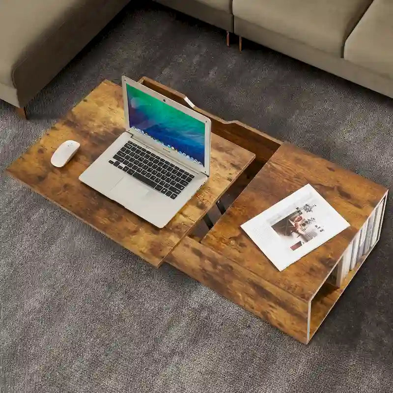 New Adjustable Top Coffee Table in Walnut or Grey, Rectangle Living Room Desk with Storage