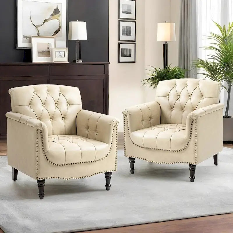 Modern Tufted Accent Armchair with Nailhead Trim Set of 2
