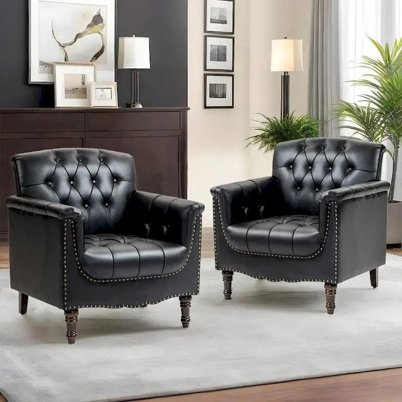 Modern Tufted Accent Armchair with Nailhead Trim Set of 2