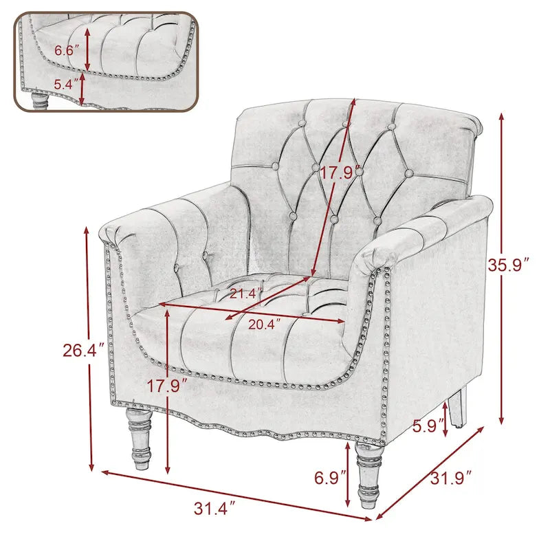 Modern Tufted Accent Armchair with Nailhead Trim Set of 2