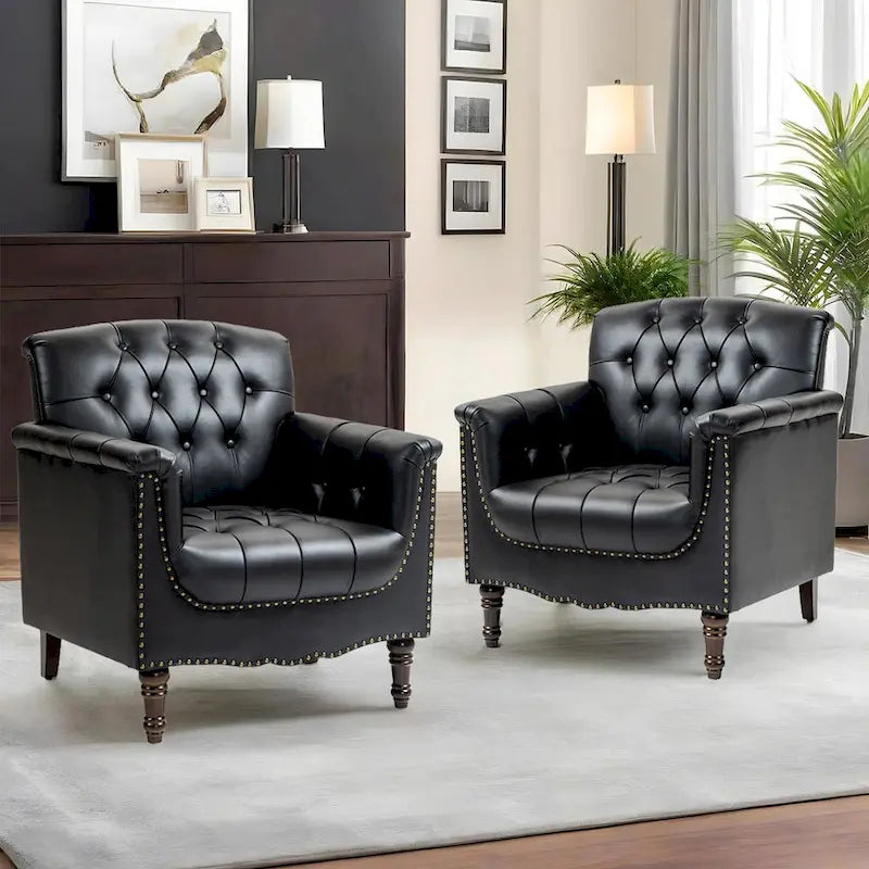 Modern Tufted Accent Armchair with Nailhead Trim Set of 2