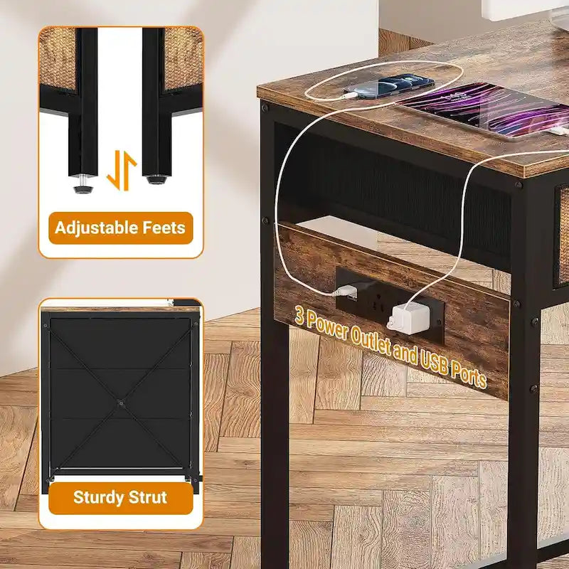 55 Computer Desk with 5 Fabric Drawers,Home Office Desk with Power Outlets  Printer Stand