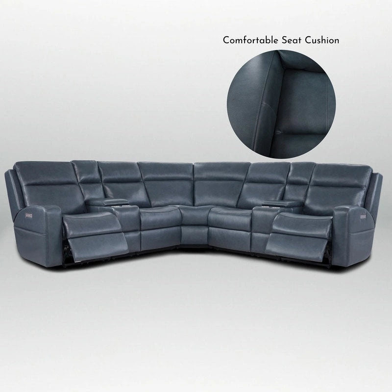 110 W Width Genuine Leather Power Recliner Sectional with Storage, USB&USB-C Port for Living Room
