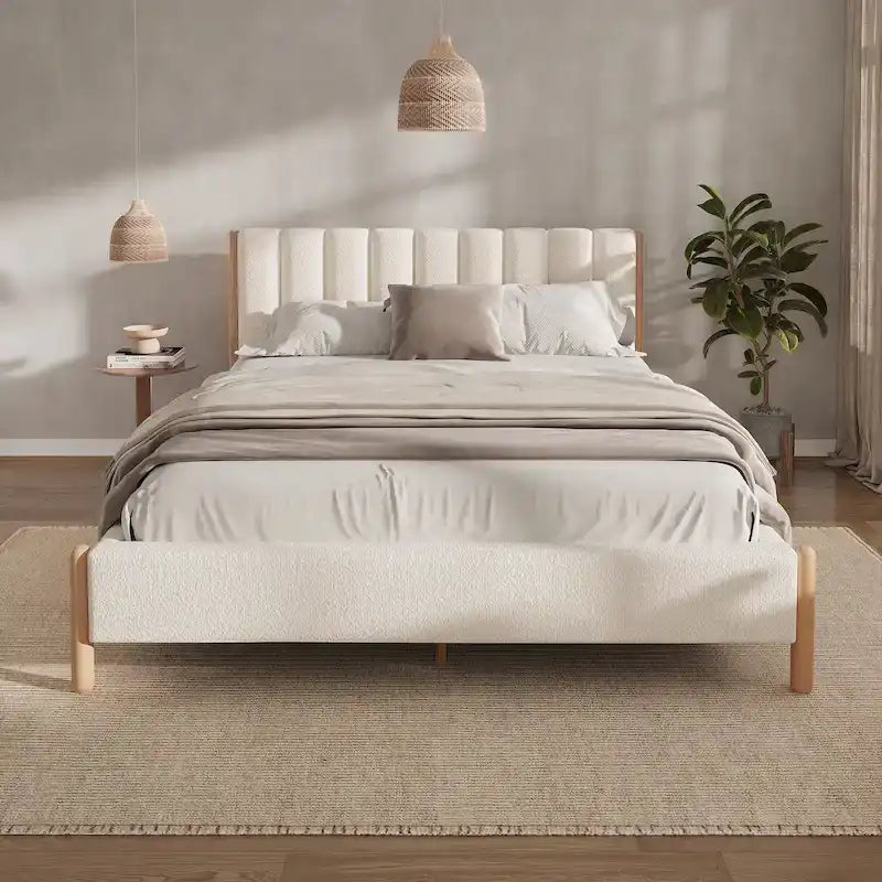 Luxurious Upholstered Bed Frame with Sturdy Wooden Legs