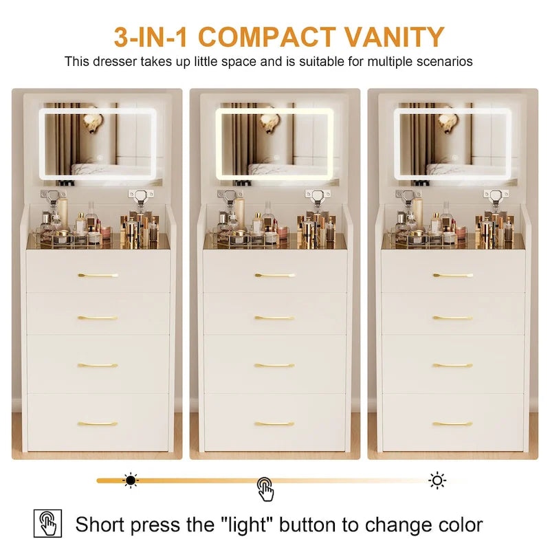 3 in 1 Vanity Desk with open Top Mirror