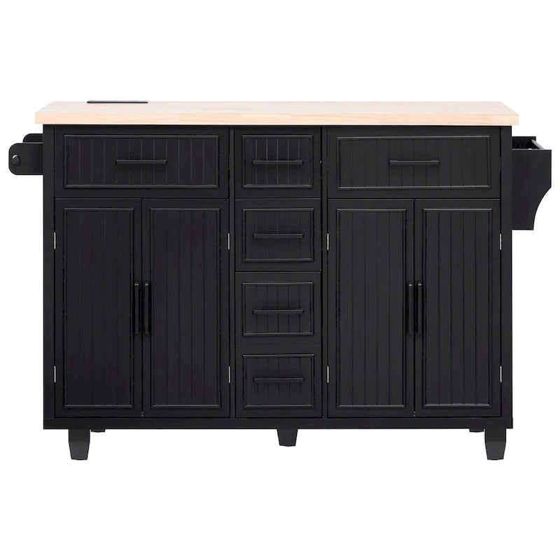 Kitchen Storage Island on Wheels with Drop Leaf & Power Outlet, 56.5 Kitchen Island with 4 Doors , 5 Deep Drawers