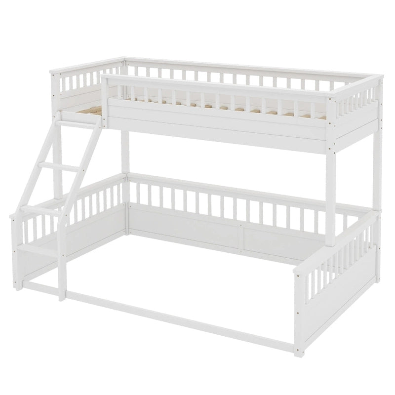 Twin XL over Queen Bunk Bed with Ladder and Guardrails, White