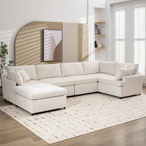100.4 Spacious U-Shape 6 Seater Sectional Sofa with Removable Ottomans and Pillow, Flexible Configuration