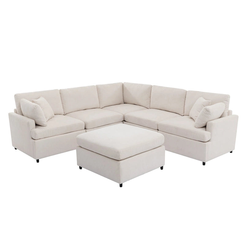 100.4 Spacious U-Shape 6 Seater Sectional Sofa with Removable Ottomans and Pillow, Flexible Configuration