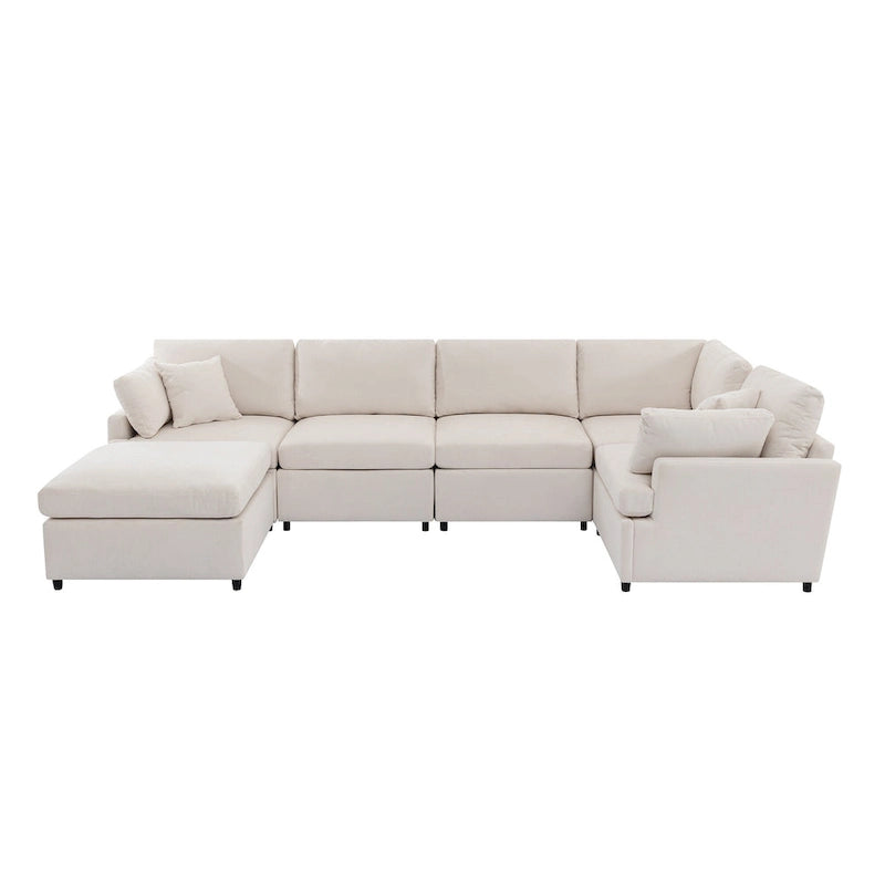 100.4 Spacious U-Shape 6 Seater Sectional Sofa with Removable Ottomans and Pillow, Flexible Configuration