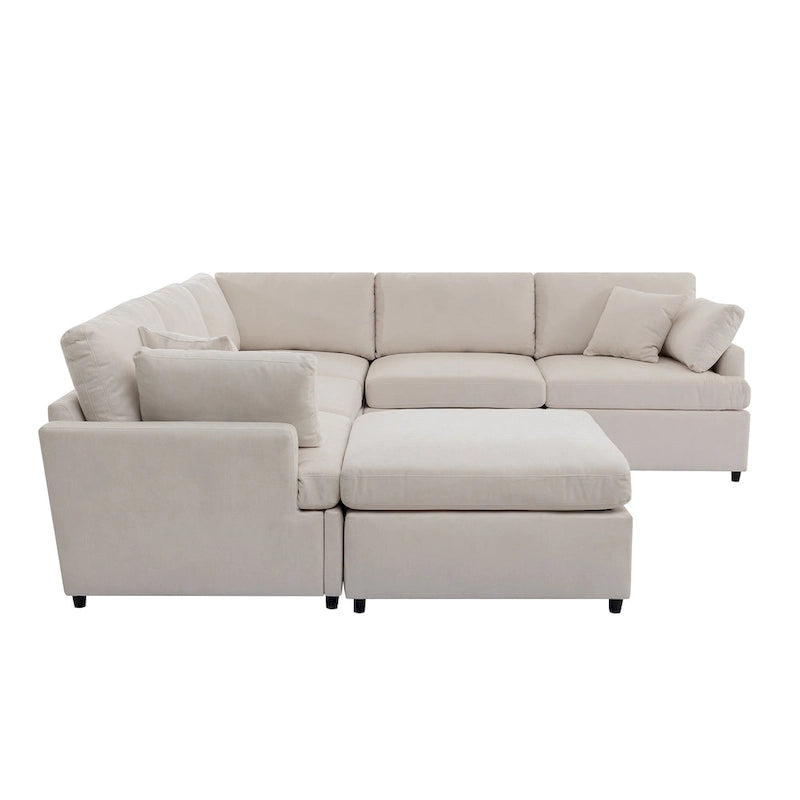 100.4 Spacious U-Shape 6 Seater Sectional Sofa with Removable Ottomans and Pillow, Flexible Configuration